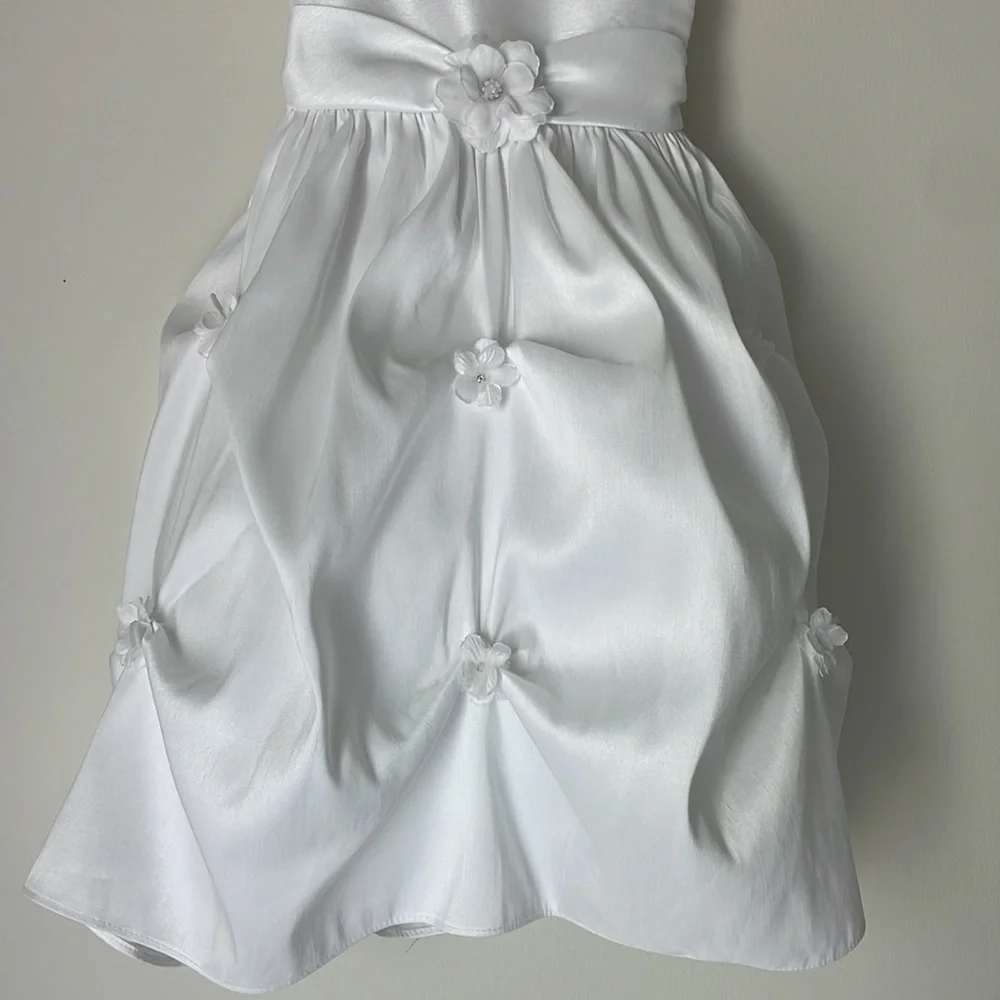 Cinderella White Satin Flower Accent Formal Dress